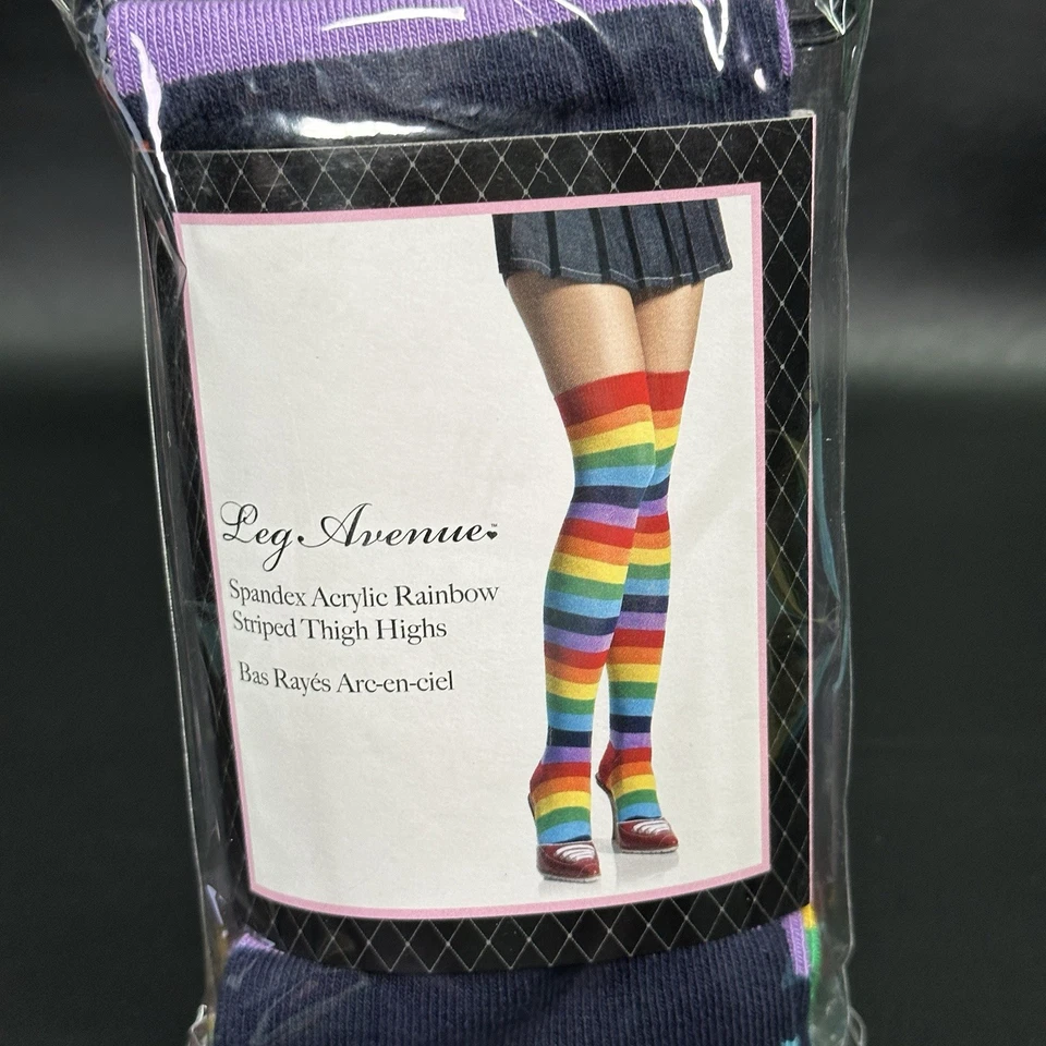 Rainbow Striped Thigh High Stockings Halloween Costume Festival Rave Dance - Image 3 of 4