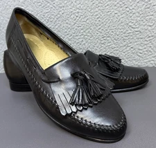 SANTONI Shoes Mens 12 D Black Leather Tassel Kiltie Soft Loafers Made Italy