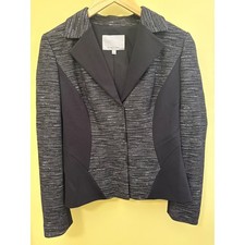 Classiques Entier Womens Mixed Media Wool Blend Blazer Jacket Black Gray Size S