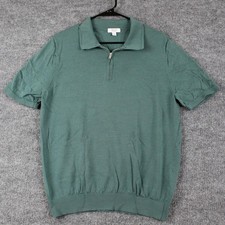 Reiss Polo Mens Large Maxwell Merino Wool Short Sleeve Shirt Green Preppy Luxury