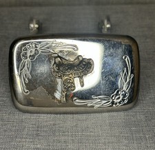Vintage 1980's Etched with Brass Saddle Silver Tone Belt Buckle Unisex Western