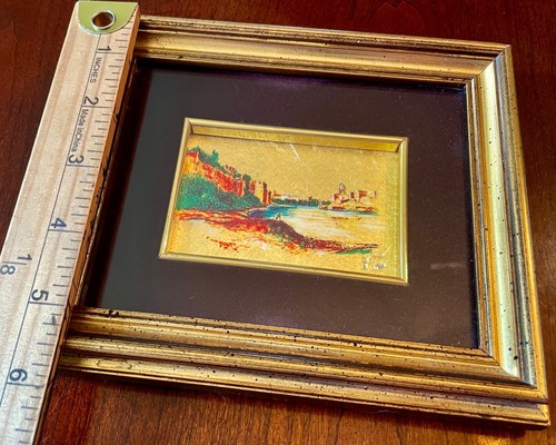 Vintage Miniature Painting Italy Hand Painted Gold Leaf 23k Two Paintings - Picture 6 of 9