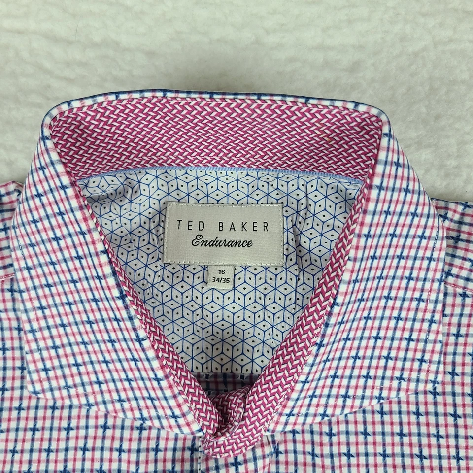 Camisa de vestir Ted Baker Endurance para hombre 16 34/35 azul rojo a cuadros con botones Foto 4 de 4