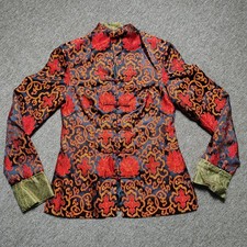 Chinese Tang Jacket Women's Brocade Mandarin Collar Frog Closure Floral Red Gold