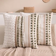 Tufted Couch Throw Pillow Covers 18x18 Inch Set of 2 Farmhouse