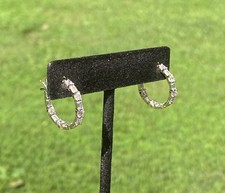 Sterling Silver Cubic Zirconia Inside Out Small Hoop Earrings