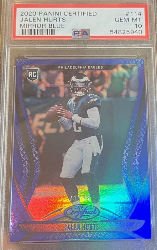 2020 CERTIFIED MIRROR BLUE JALEN HURTS #114 ROOKIE~ 71/75~PSA 10~MINT SLAB~POP 6