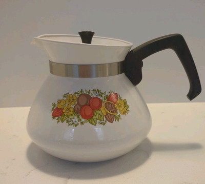Vintage Corning Ware Spice Of Life 6 Cup Coffee Tea Pot Kettle P-104 with Lid