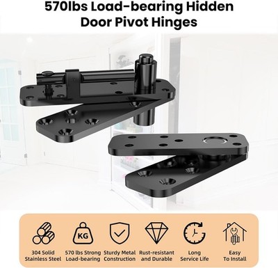 Hidden Door Hinge Pivot Kit, Heavy Duty 570LBS, Invisible Murphy