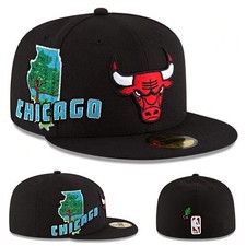 New Era Chicago Bulls Black Fitted Hat NBA Official State View Side Patch Cap