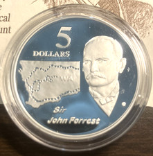 elf Australia 5 Dollars 1994 Silver Proof Explorers Sir John Forrest WA Map