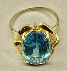 4.0Ct Oval Cut Blue Topaz Solitaire Vintage Engagement Ring 14K Yellow Gold Over