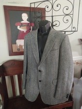 HARRIS TWEED JACKET SPORT COAT 100 SCOTTISH WOOL HERRINGBONE 39L VINTAGE USA
