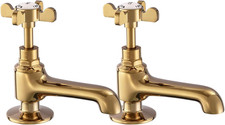 Victorian Polished Gold Basin Taps Pair for Bathroom Sink, Hot & Cold