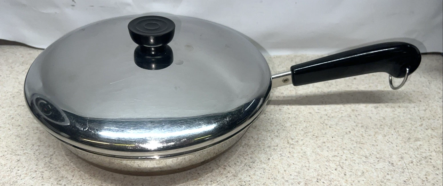 Vintage Revere Ware Copper Bottom 9" Skillet Fry Pan With Lid Clinton ILL USA