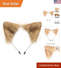 Handmade Khaki Fox Wolf Cat Ears Headband - Perfect for Halloween and Parties