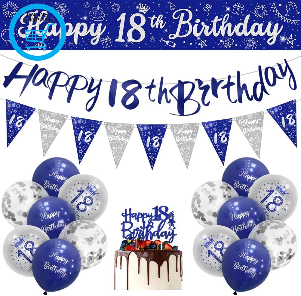 Boys 18Th Birthday Decorations Blue Silver 18Th Birthday Party Decorations Banne