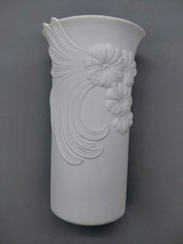 AK Kaiser Bisquit Porzellan Vase Blütenrelief weiß W. Germany 70er