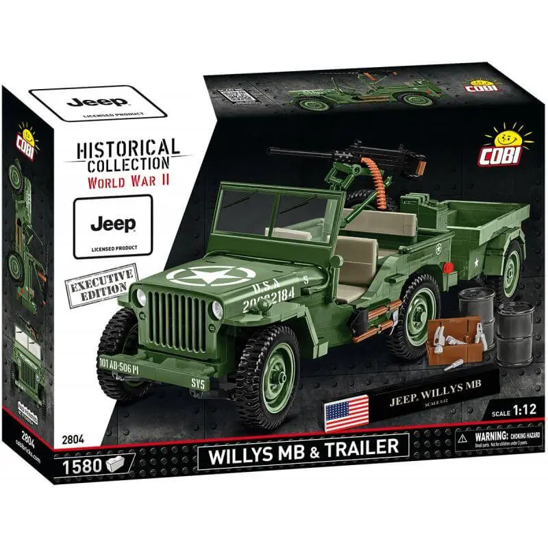 Willys MB COBI 2804 remorque 1:12 véhicule militaire brique construction