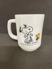 Vintage Fire King Peanuts Snoopy & Woodstock 1965 Milk Glass Mug Dancing