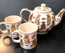 Vtg Ted-Tea Paul Cardew Teapot & Mugs Teddy Bear Picnic with Lid