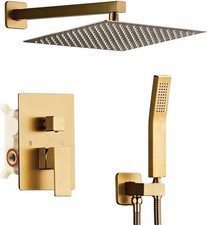 10" Brushed Gold Shower Faucet Set Rainfall Shower System