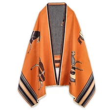 2025 New Vintage Horse - Printed Double - sided Shawl, Orange Warm Scarf
