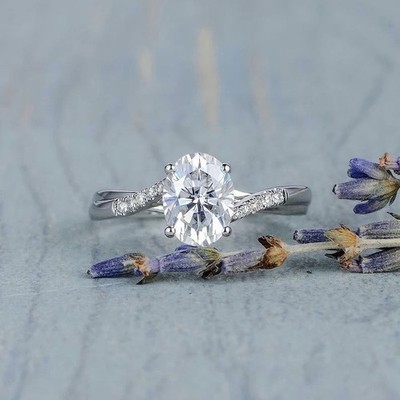 3.30Ct Oval Cut Lab Created Diamond Real 18K White Gold Luxury Engagement Ring