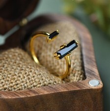 Natural Black Onyx Stone Ring Black Gemstone Sterling Silver Ring US 7.5