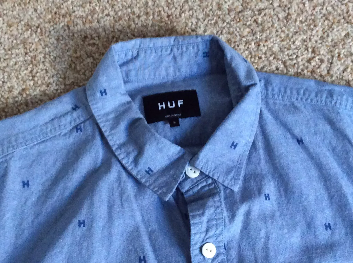 HUF Men's SMALL Casual Denim Blue Button Down Shirt with the