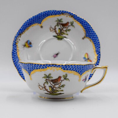 Herend Blue Rothschild Bird Cup & Saucer - Hand Painted