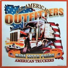 PLAQUE métal USA vintage ALL AMERICAN OUTFITTERS TRUCKERS - 36 X 36 CM