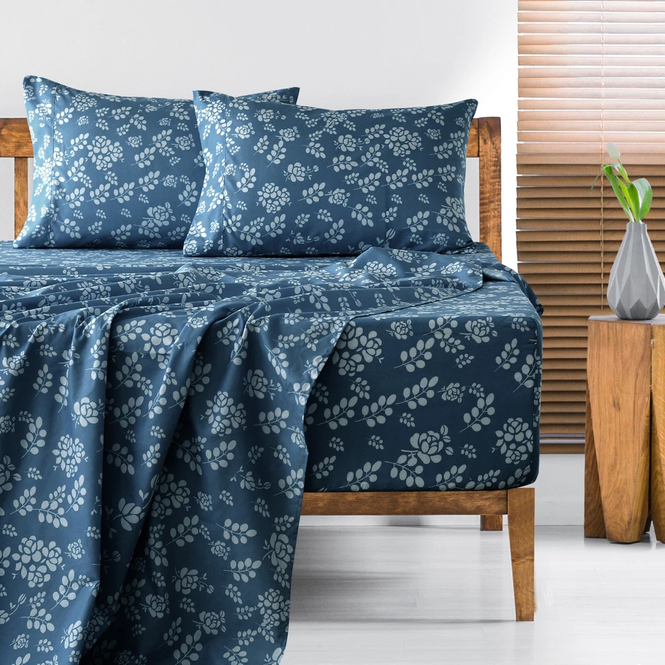 4 Piece Bed Sheet Set Soft Hotel Quality Luxurious Deep Pocket Floral Sheets - Image 3 of 4