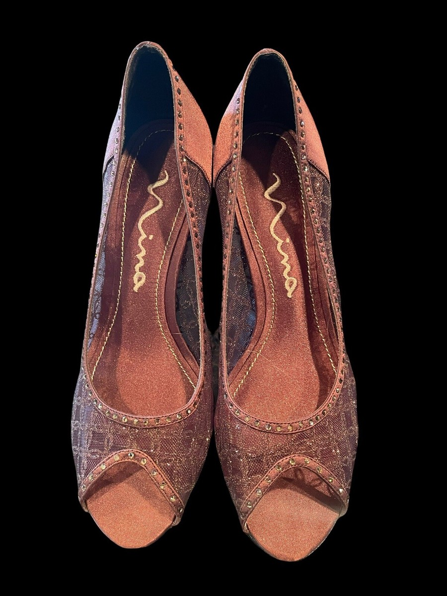 Womens Nina Satin Heel Chocolate Luster Brown M Shoes Party Prom