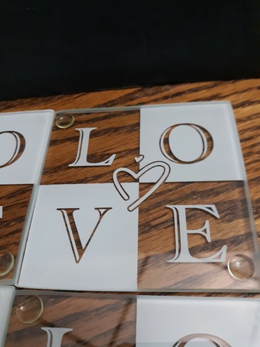Mirrored Coasters Set of 4 Frosted With The Letters LOVE - Picture 2 of 6