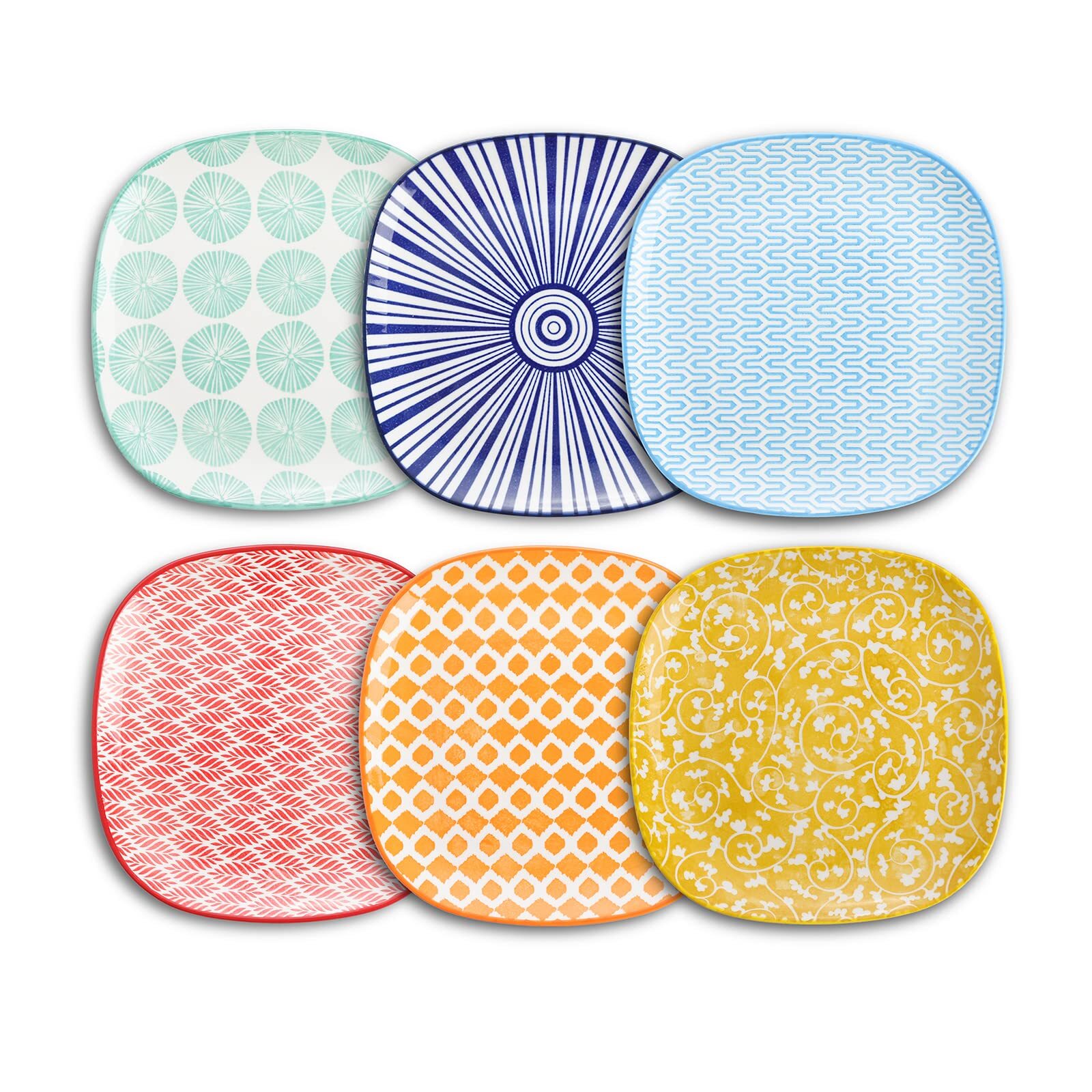 Porcelain Square Dessert Salad Pasta Plates 7.6 inches ceramic plates set of ...