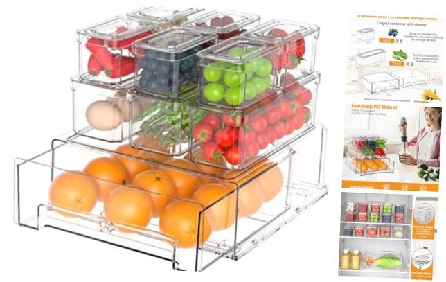 10Pack Fridge Organizer Bins - 3Size Clear Refrigerator Organizers BC-10P-CTH