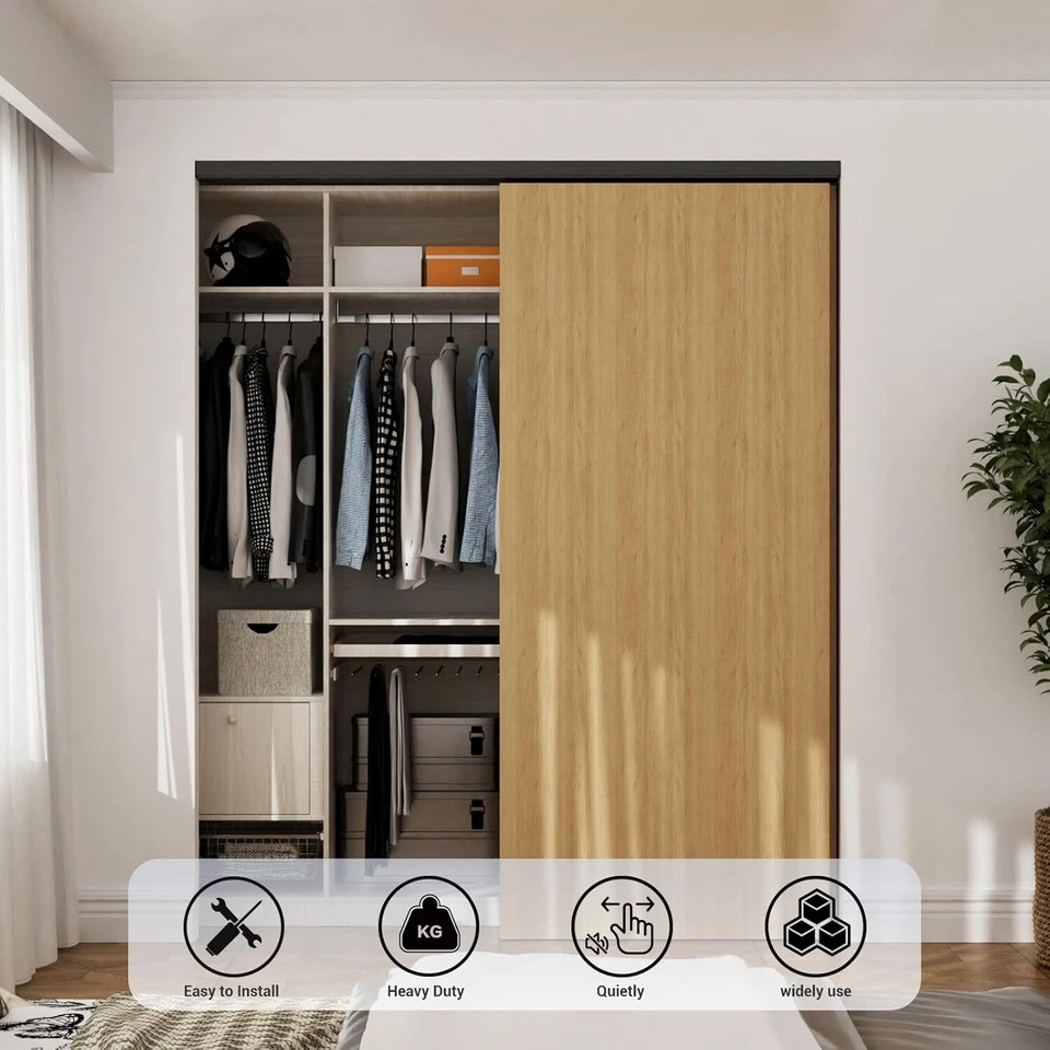 Комплект направляющих для дверей раздвижного шкафа 6 футов высокопрочные обходные дверные фурнитуры для 2 дверей - Изображение 2 из 4