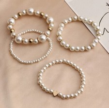 4 piece White Imitation Pearl Bracelets Set