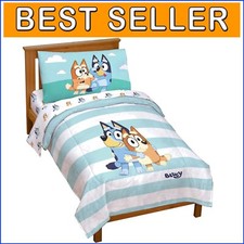 Bluey Bingo 4-Piece Toddler Bed Set - Super Soft Microfiber Comforter Sheets