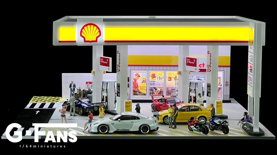 Diorama 1:64 Auto Tankstelle Modell LED Licht Auto Garage Szene Display Modell - Bild 2 von 4