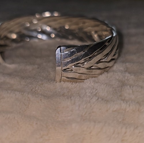 Mexico Heavy Sterling Silver Woven Cuff Bracelet - Picture 8 of 16