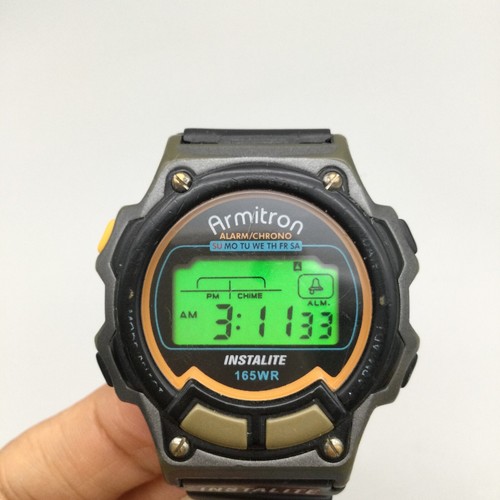 Vtg Armitron Instalite Digital Watch Men 40mm Black Green Alarm New Battery - 第 5/14 張圖片