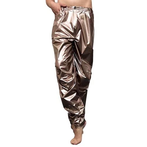 Herren Metallic Kunstleder PU Hose Tapered Hose Shinny Tanz Schausteller Kostüm - Bild 7 von 38