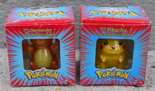 1999 OFFICIAL Nintendo Pokemon #04 Charmander & #25 Pikachu XMAS Ornaments