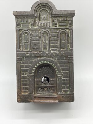 ''CITY BANK'' WITH TELLER CAST IRON BANK H.L. JUDD VERY NICE CONDITION