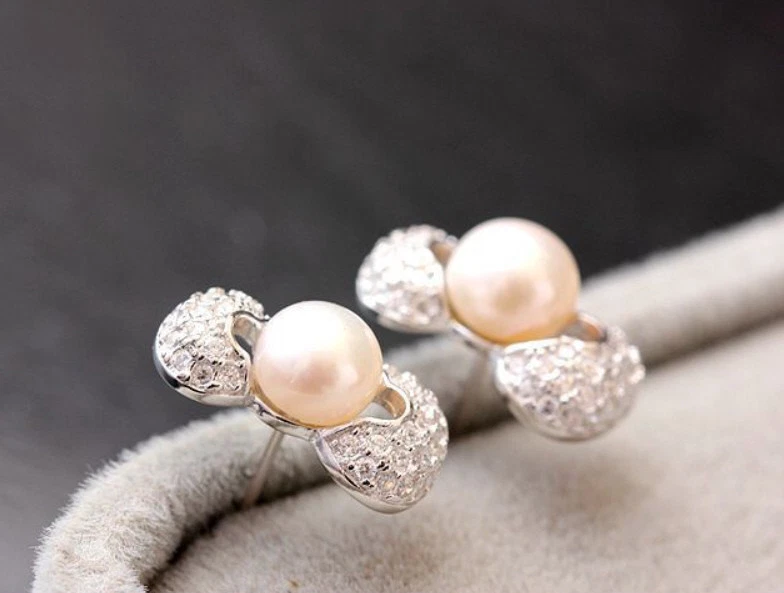 B06 Orecchini Eleganti Spina Con Bianca Acqua Dolce Perla Argento Sterling 925 - Immagine 4 di 4