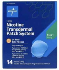 Medline Clear Nicotine Patch 21 mg 14 Patches Step 1 New in Box Expires 02/2027