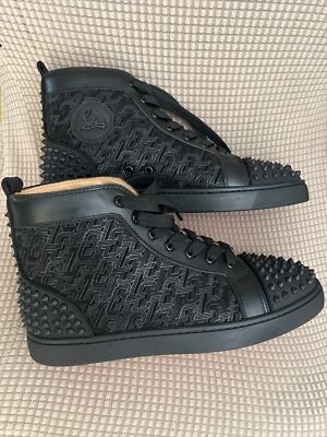 Christian Louboutin Lou Spikes Canvas Black Sneakers Size 45 Men