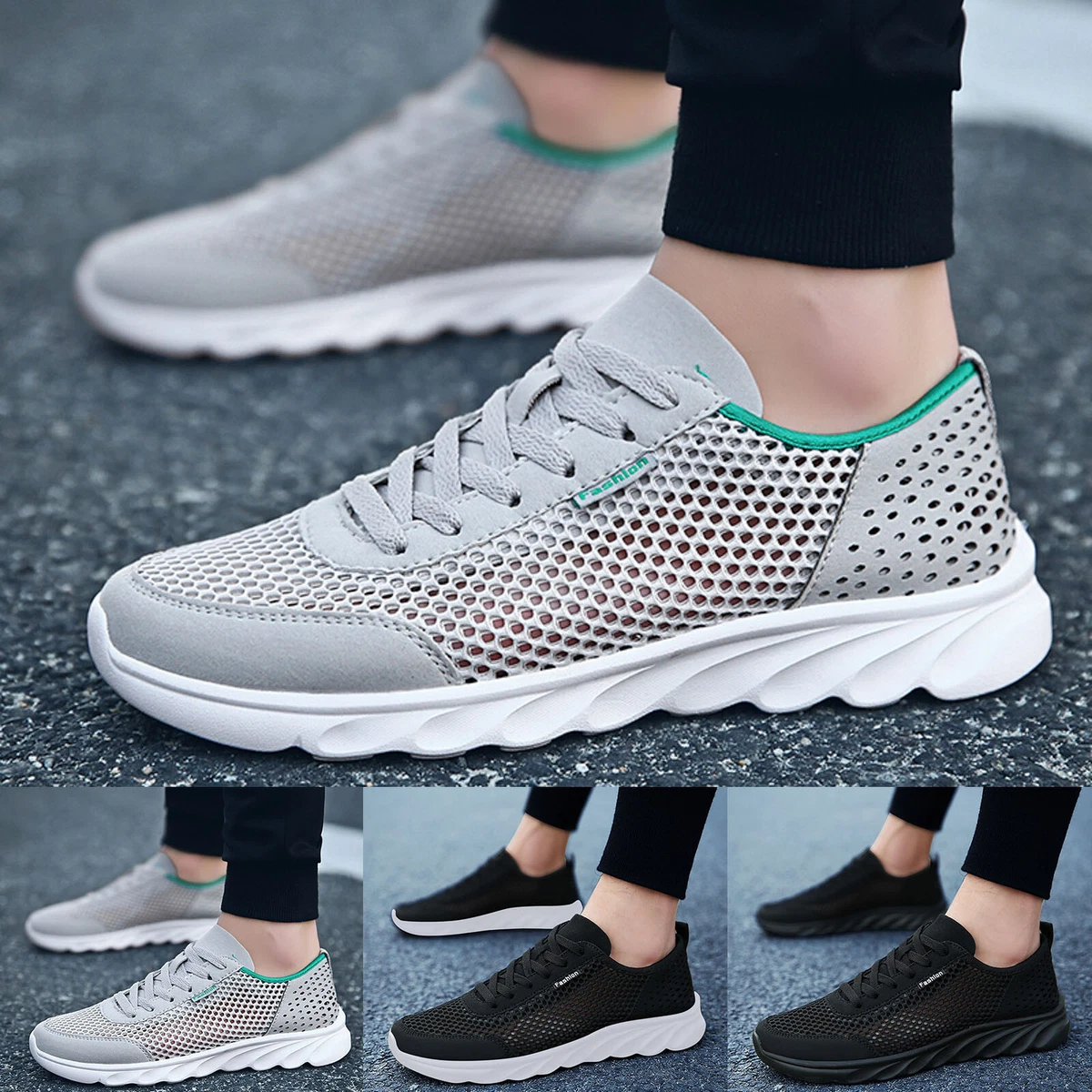 Men Sports Shoes Simple Solid Color Fashion Summer New Pattern Mesh Hollow